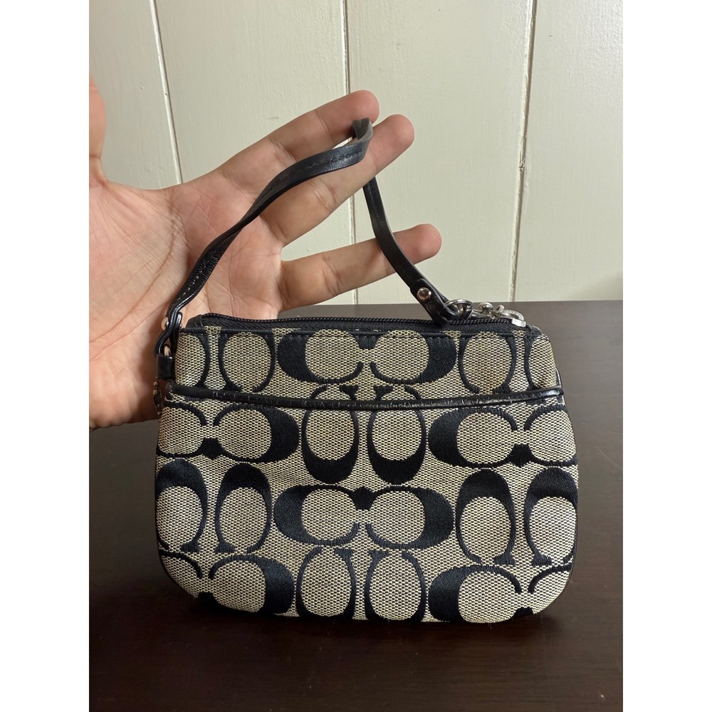 Coach Signature‎ Wristlet Small Purse Women's Coated Canvas Black Beige